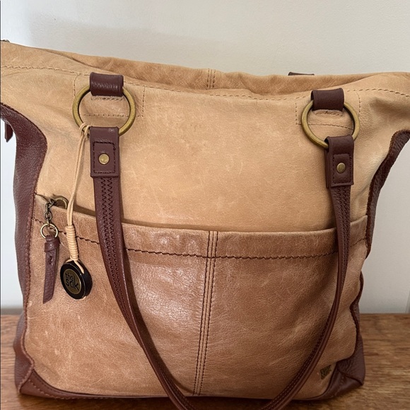 The Sak Iris Two-toned Leather Tote Bag Brown Tan Color Block - Picture 2 of 13